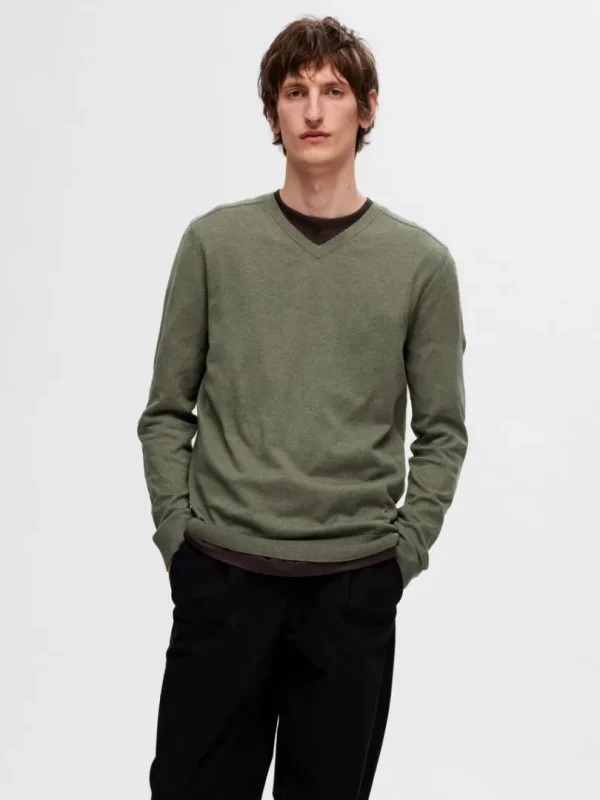 Strik>SELECTED V-HALS STRIKTRØJE Green