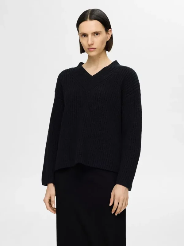 Strik>SELECTED V-HALS STRIKTRØJE Black