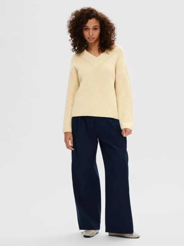 Strik>SELECTED V-HALS STRIKTRØJE Beige