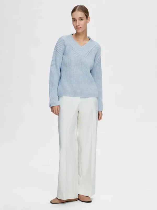 Strik>SELECTED V-HALS STRIKTRØJE Blue