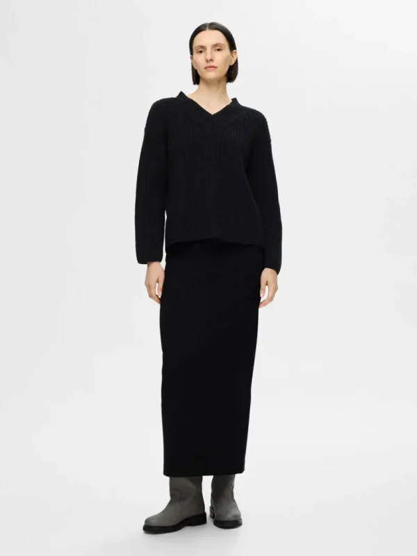 Strik>SELECTED V-HALS STRIKTRØJE Black