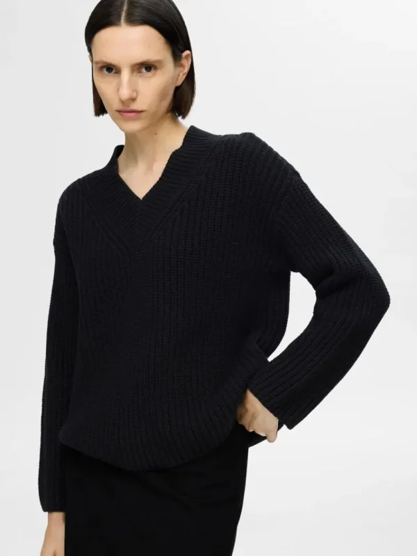 Strik>SELECTED V-HALS STRIKTRØJE Black