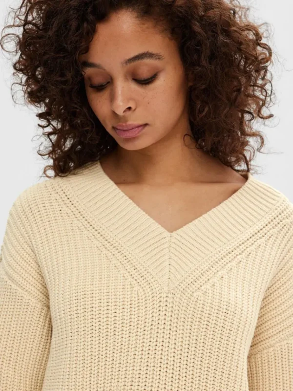 Strik>SELECTED V-HALS STRIKTRØJE Beige