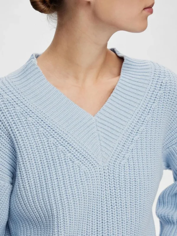 Strik>SELECTED V-HALS STRIKTRØJE Blue