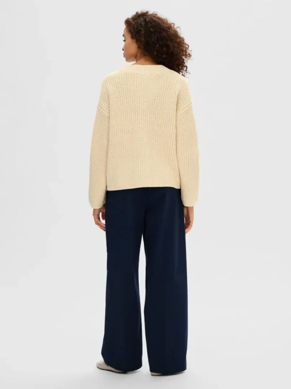 Strik>SELECTED V-HALS STRIKTRØJE Beige