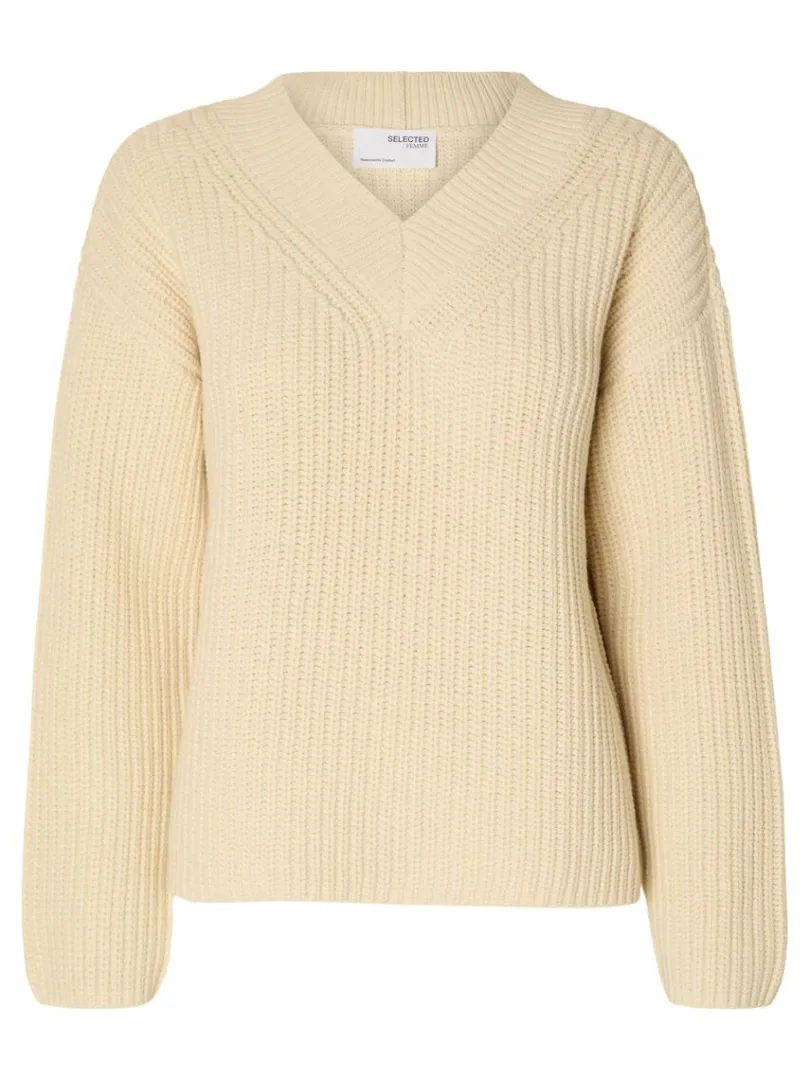 vhals_striktrje_5-1.webp Strik>SELECTED V-HALS STRIKTRØJE Beige