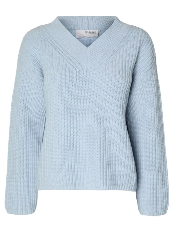 Strik>SELECTED V-HALS STRIKTRØJE Blue