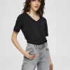 T-shirts>SELECTED V-HALS T-SHIRT Black