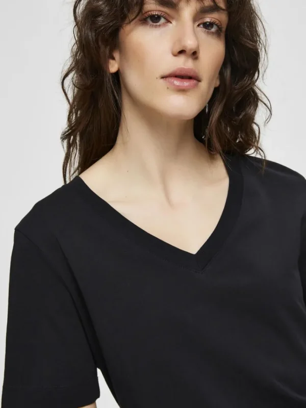 T-shirts>SELECTED V-HALS T-SHIRT Black