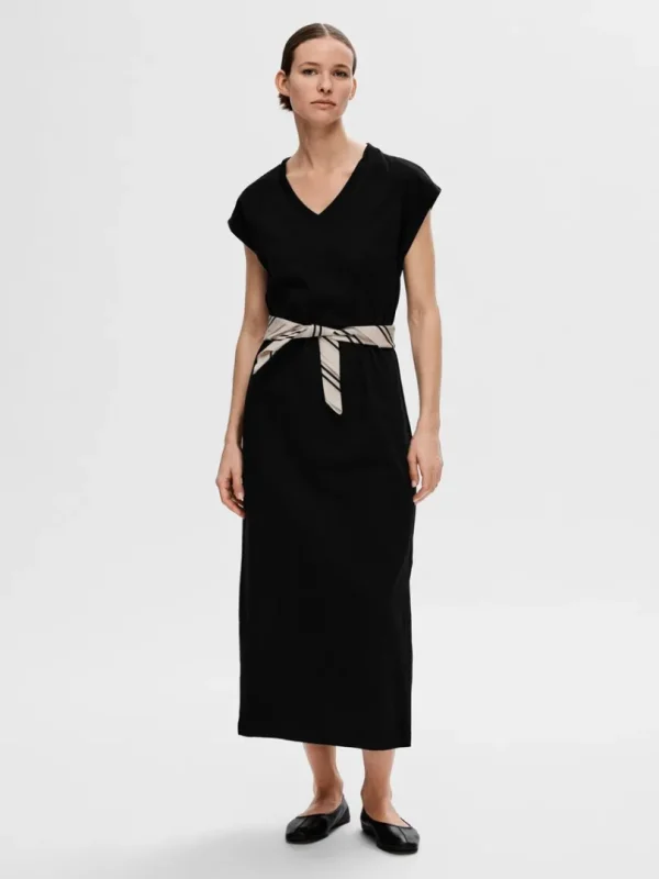 Kjoler>SELECTED V-NECK MIDIKJOLE Black