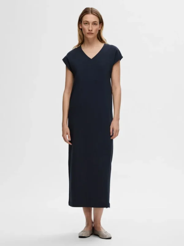 Kjoler>SELECTED V-NECK MIDIKJOLE Blue