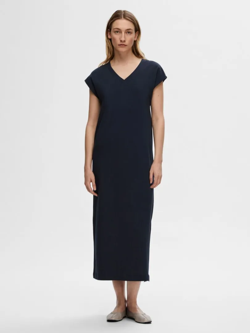 vneck_midikjole_0-2.webp Kjoler>SELECTED V-NECK MIDIKJOLE Blue