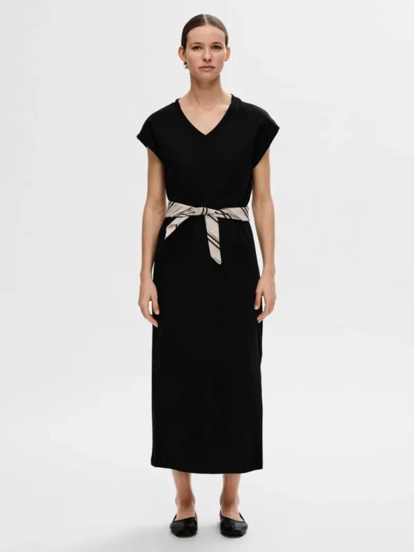 Kjoler>SELECTED V-NECK MIDIKJOLE Black