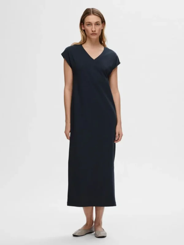 Kjoler>SELECTED V-NECK MIDIKJOLE Blue