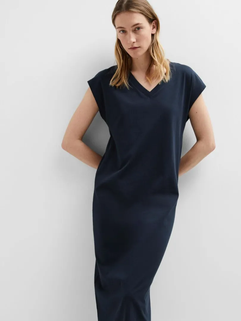vneck_midikjole_2-2.webp Kjoler>SELECTED V-NECK MIDIKJOLE Blue
