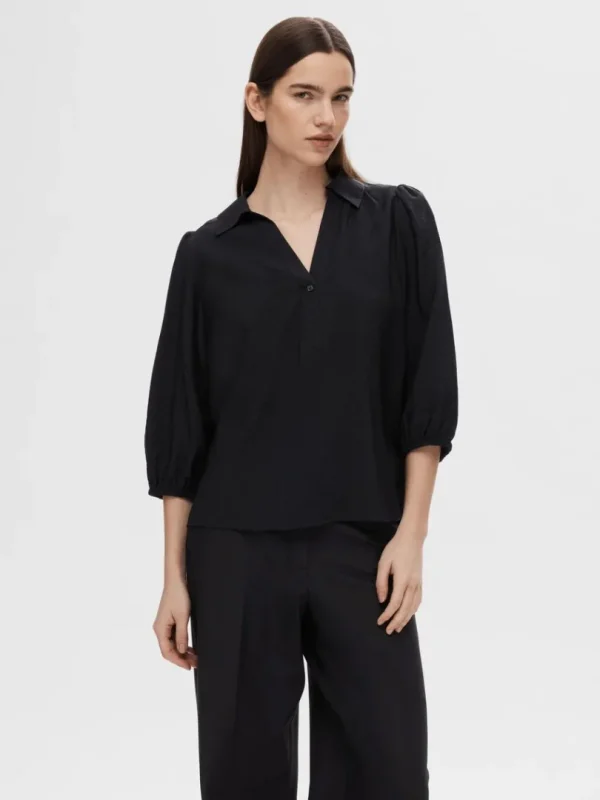 Toppe Og Bluser>SELECTED V-UDSKÆRING BLUSE Black