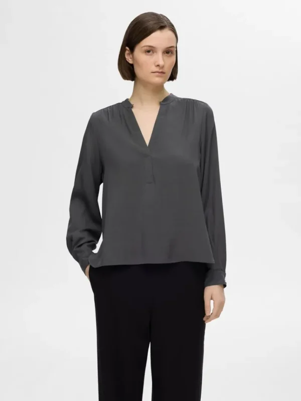 Toppe Og Bluser>SELECTED V-UDSKÆRING BLUSE Grey