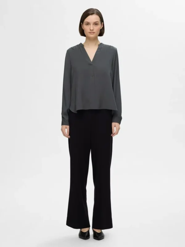 Toppe Og Bluser>SELECTED V-UDSKÆRING BLUSE Grey