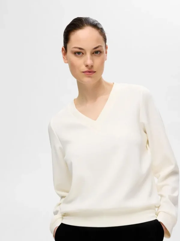 Toppe Og Bluser>SELECTED V-UDSKÆRING PULLOVER White