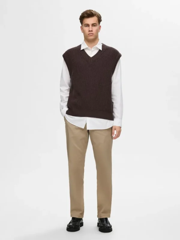 Overtøj>SELECTED V-UDSKÆRING STRIK VEST Brown