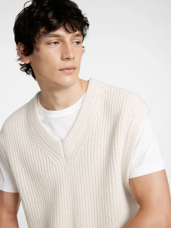 Overtøj>SELECTED V-UDSKÆRING STRIK VEST Beige