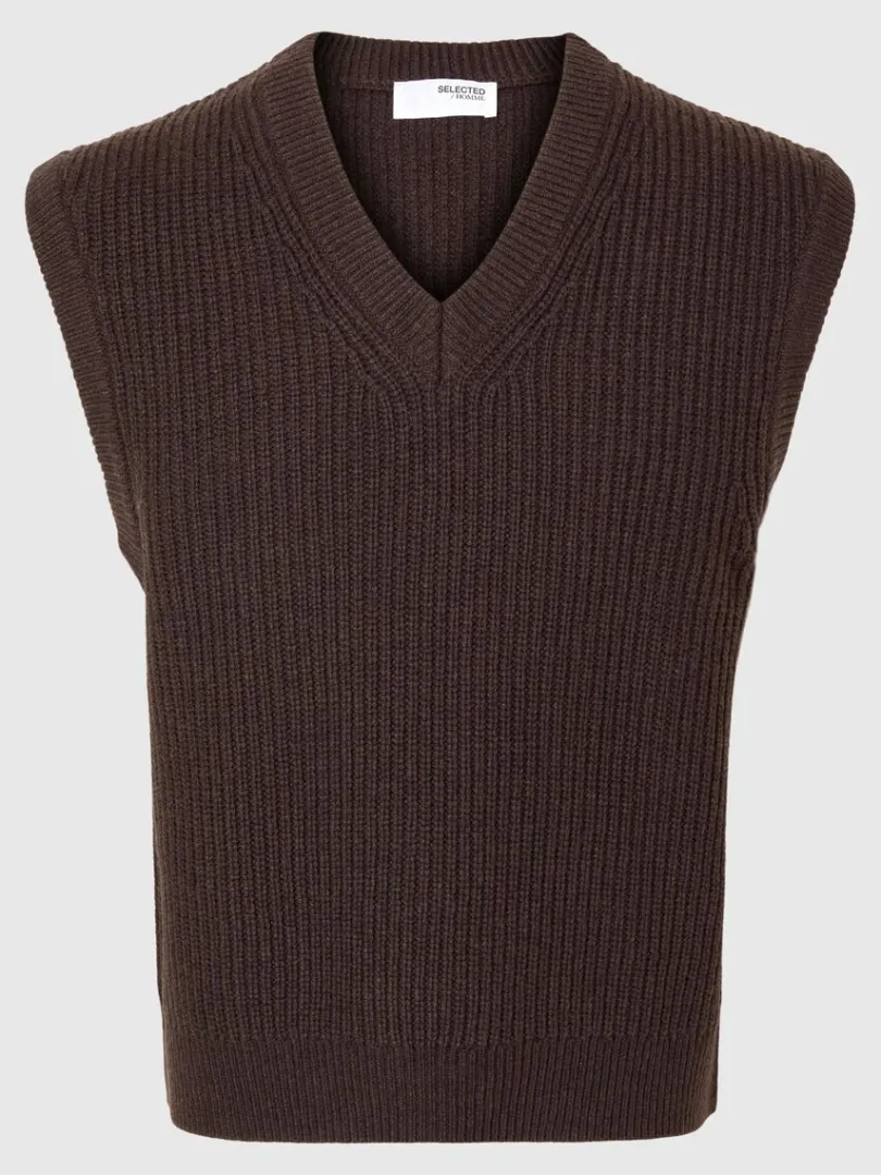 vudskring_strik_vest_4-1.webp Overtøj>SELECTED V-UDSKÆRING STRIK VEST Brown