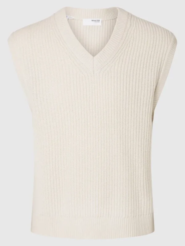 Overtøj>SELECTED V-UDSKÆRING STRIK VEST Beige