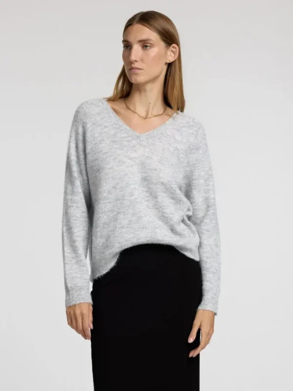 Strik>SELECTED V-UDSKÆRING STRIKTRØJE Grey