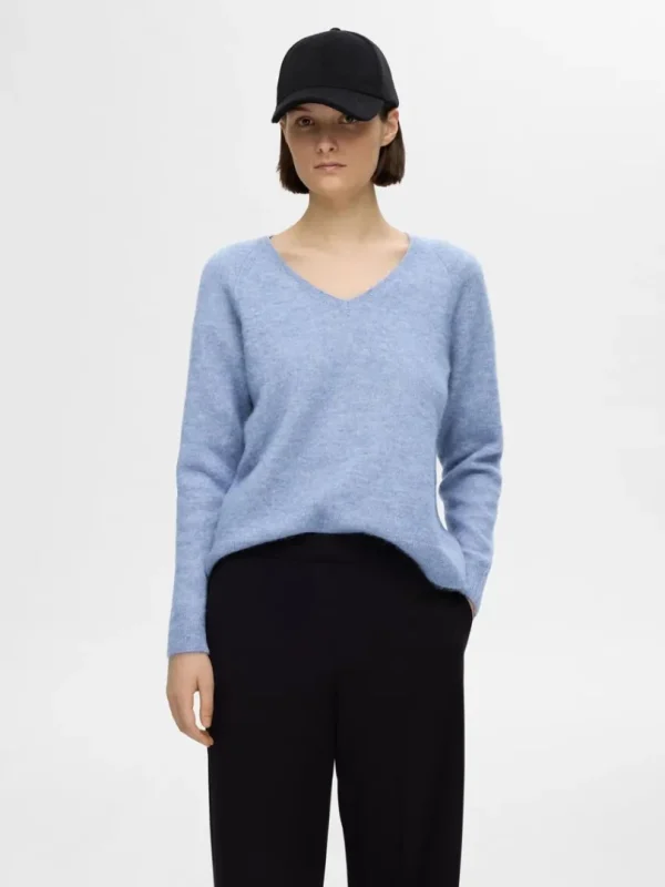 Strik>SELECTED V-UDSKÆRING STRIKTRØJE Blue