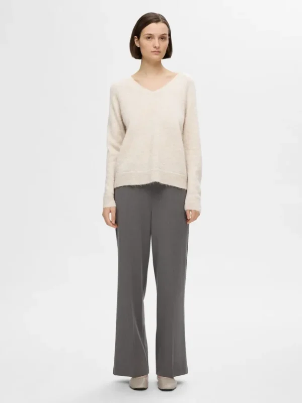 Strik>SELECTED V-UDSKÆRING STRIKTRØJE Beige
