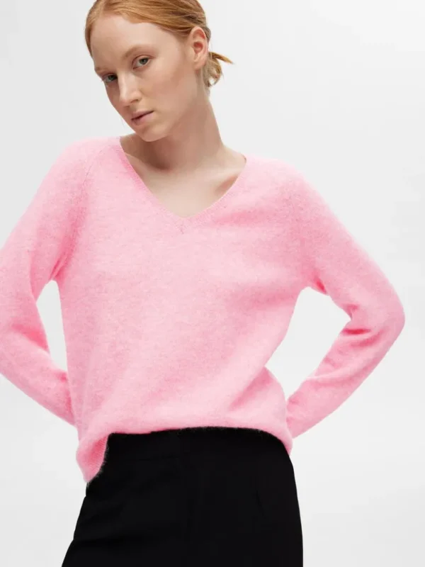 Strik>SELECTED V-UDSKÆRING STRIKTRØJE Pink