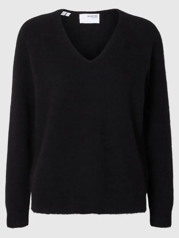 Strik>SELECTED V-UDSKÆRING STRIKTRØJE Black