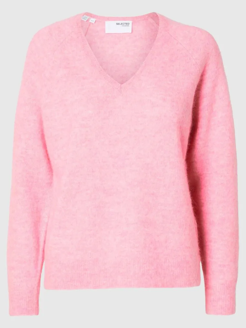 vudskring_striktrje_5-7.webp Strik>SELECTED V-UDSKÆRING STRIKTRØJE Pink