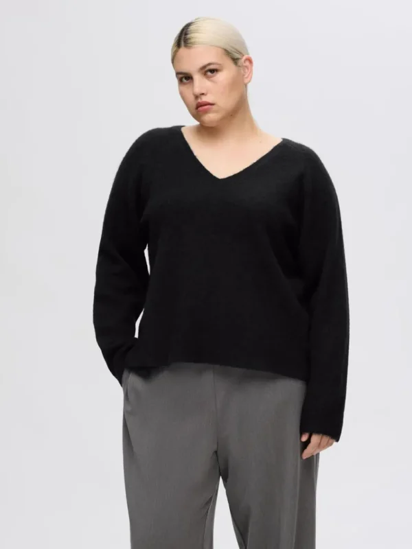 Strik>SELECTED V-UDSKÆRING STRIKTRØJE Black