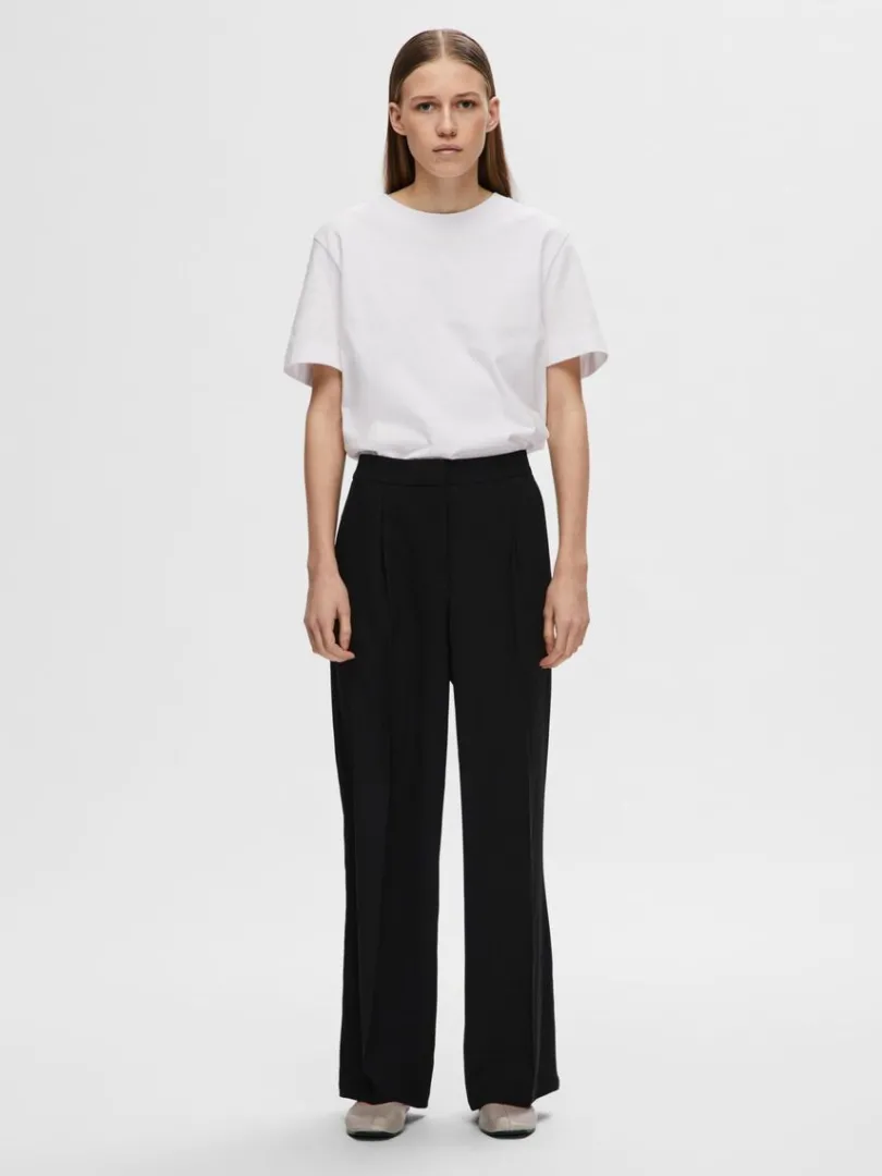 vvede_brede_bukser_1-1.webp Bukser | Jakkesæt & Blazers>SELECTED VÆVEDE BREDE BUKSER Black