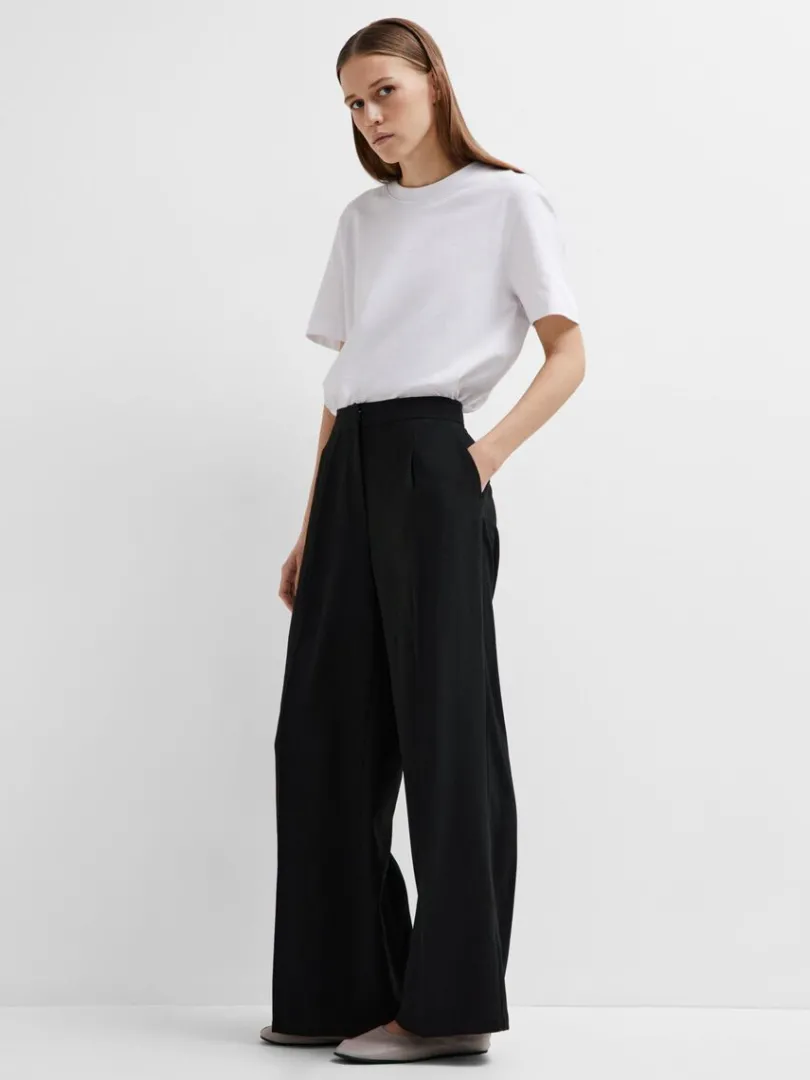 vvede_brede_bukser_2-1.webp Bukser | Jakkesæt & Blazers>SELECTED VÆVEDE BREDE BUKSER Black
