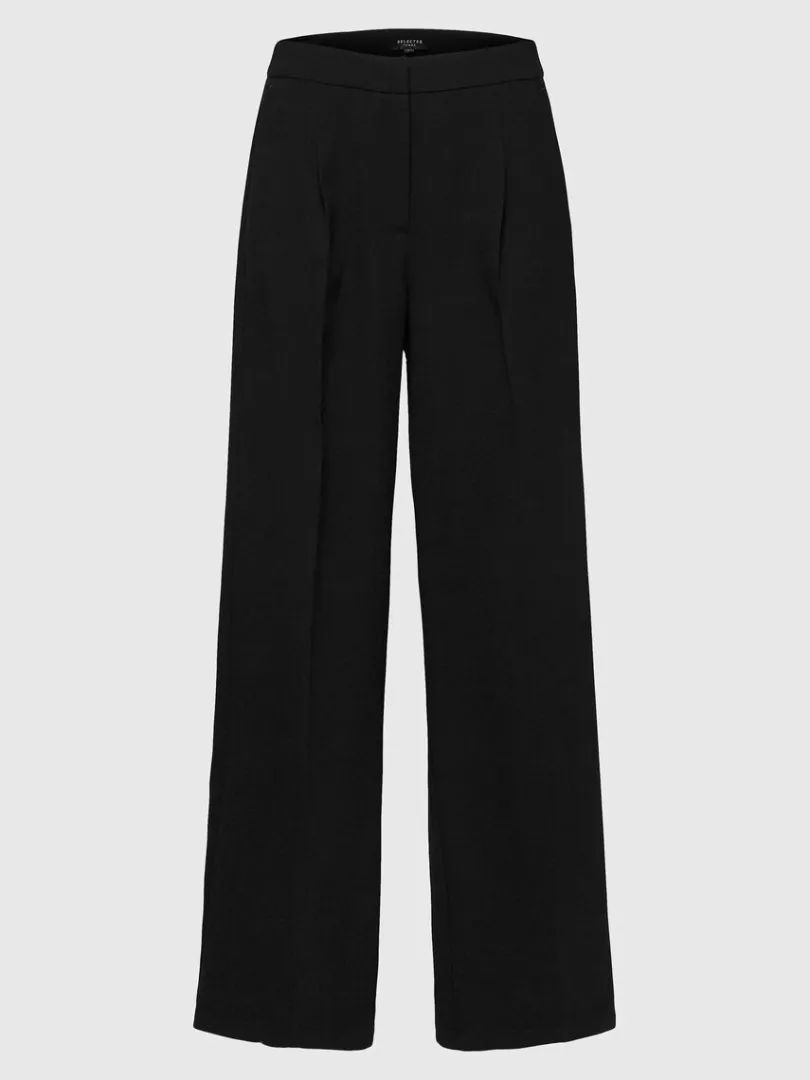 vvede_brede_bukser_5-1.webp Bukser | Jakkesæt & Blazers>SELECTED VÆVEDE BREDE BUKSER Black