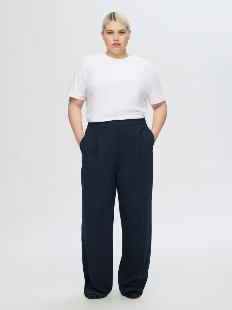 vvede_brede_bukser_7.webp Bukser | Jakkesæt & Blazers>SELECTED VÆVEDE BREDE BUKSER Blue