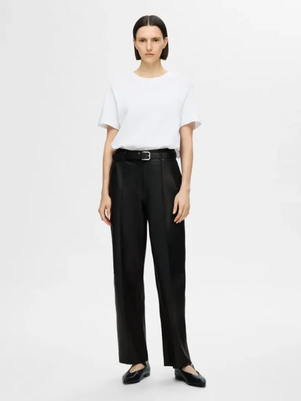 Bukser>SELECTED WIDE FIT LÆDERBUKSER Black