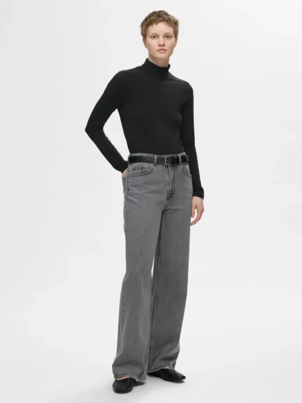 T-shirts>SELECTED BASIC HØJ HALS TOP MED LANGE ÆRMER Black