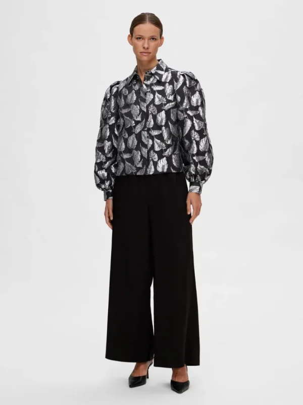 Skjorter | Toppe Og Bluser>SELECTED BLOMSTRET JACQUARD SKJORTE Silver