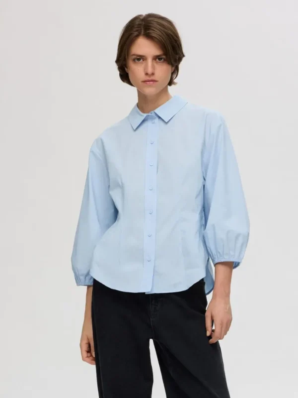 Skjorter>SELECTED BOMULD SKJORTE MED 3/4-ÆRMER Blue