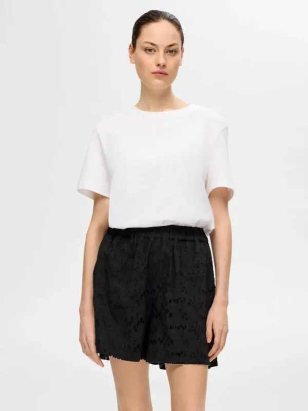 Shorts>SELECTED BRODERIE ANGLAISE SHORTS Black