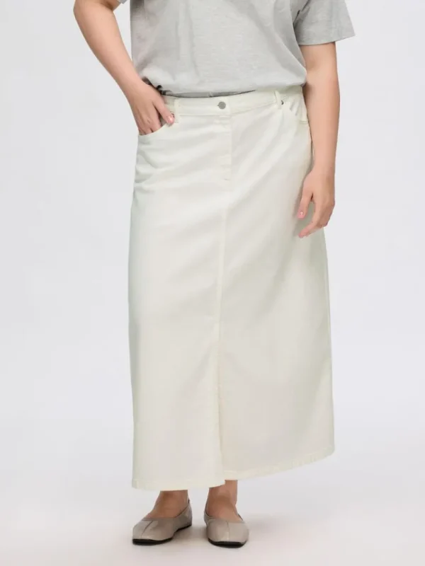 Nederdele>SELECTED DENIM MIDINEDERDEL White