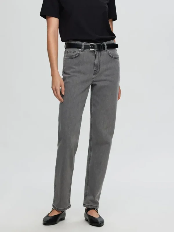 Jeans>SELECTED GRÅ STRAIGHT FIT JEANS Grey