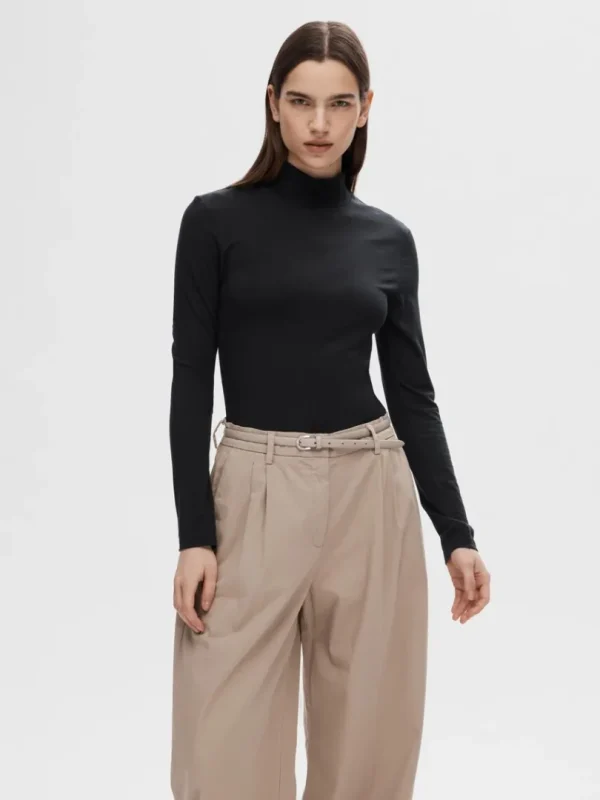 T-shirts | Toppe Og Bluser>SELECTED - HØJ HALS TOP Black