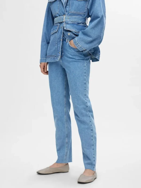 Jeans>SELECTED HØJTALJET STRAIGHT FIT JEANS Blue