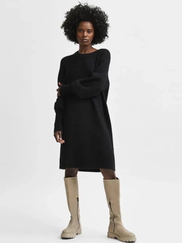 Kjoler | Strik>SELECTED LANGE ÆRMER STRIKKET KJOLE Black