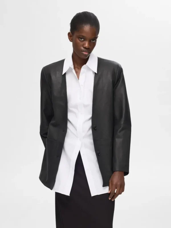 Jakkesæt & Blazers | Overtøj>SELECTED 100 % LÆDER BLAZER Black