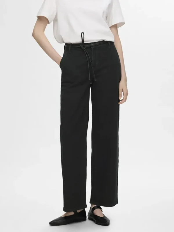 Jeans>SELECTED - MELLEMHØJ TALJE WIDE FIT JEANS Black